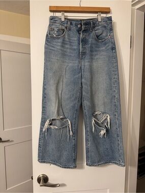 Levi's Light Blue Distressed Wide-Leg Culotte Jeans